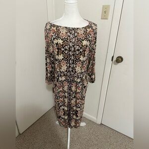 J Jill Midi Dress Mulitcolored Crew Neck 3/4 Sleeve Size M